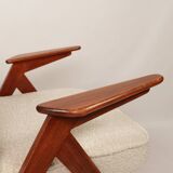 Scandinavian armchair in wood and ecru fabric by Józef Chierowski