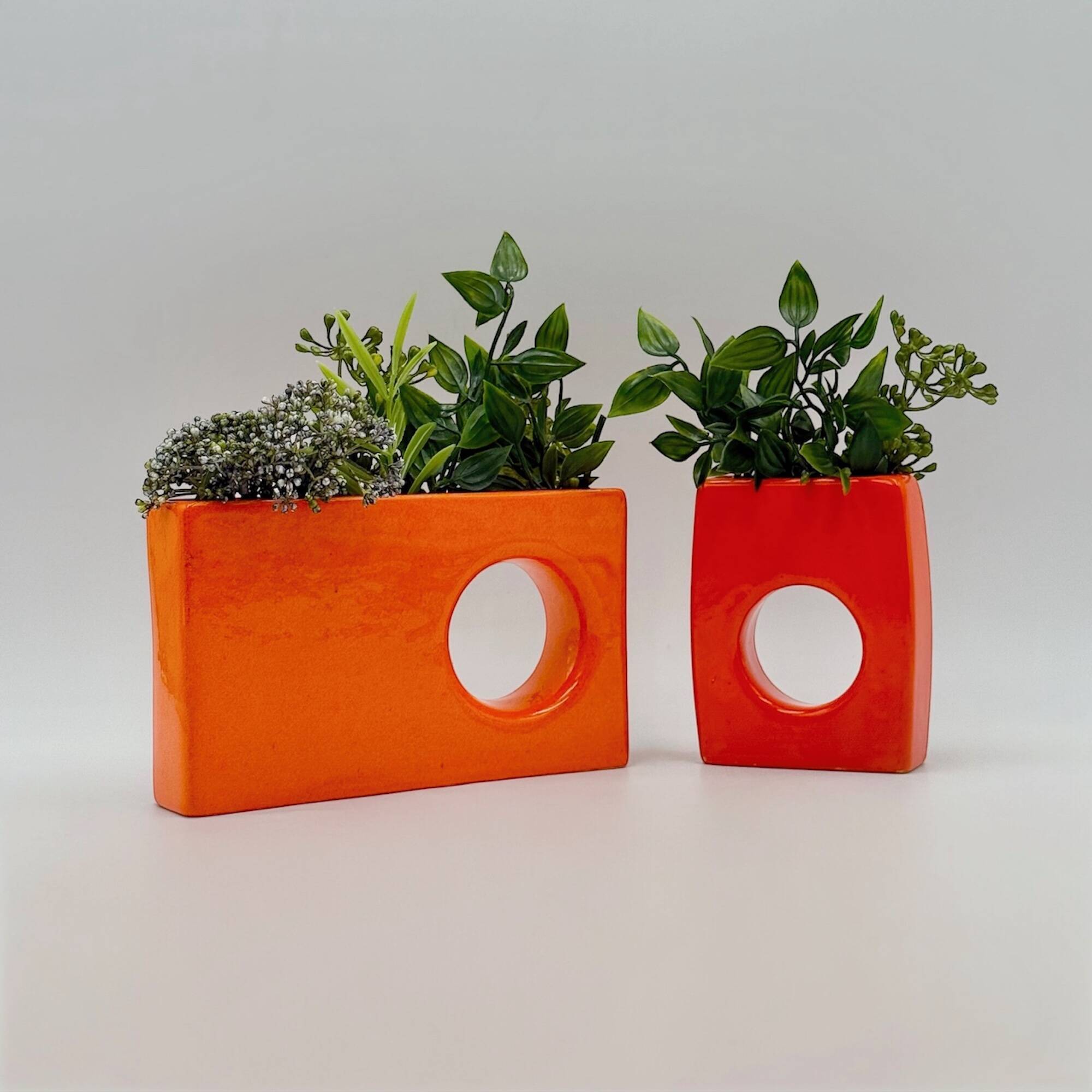 Paire de céramiques Space Age orange des années 70