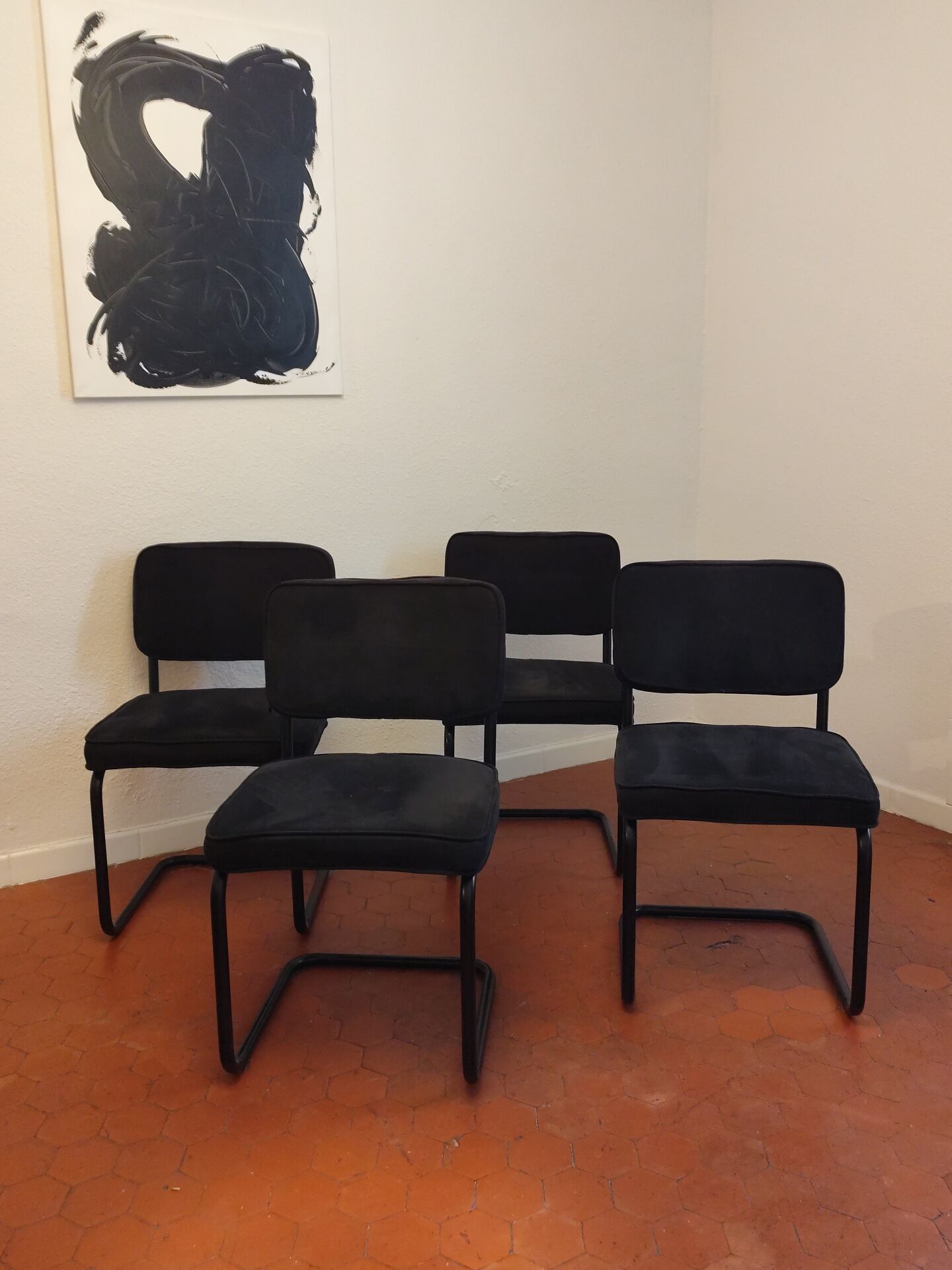 Lot 4 chaises velours noir