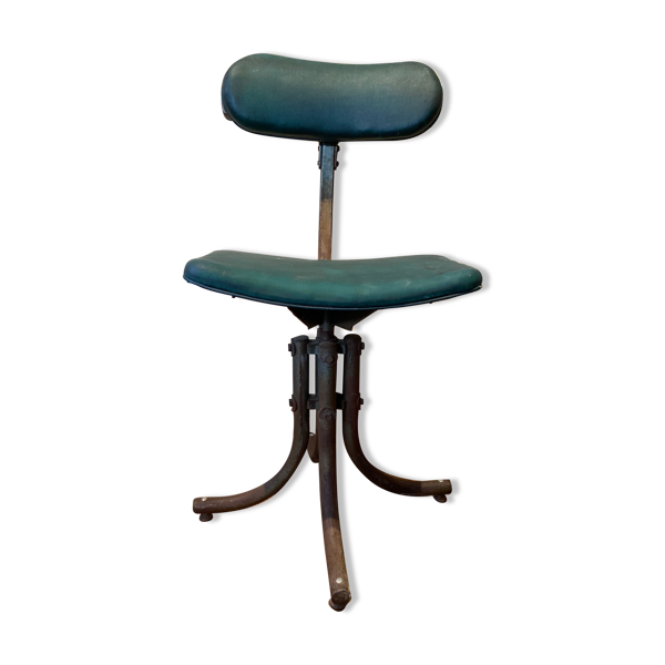 Chaise d'atelier industriel bienaise tissus vert 1951