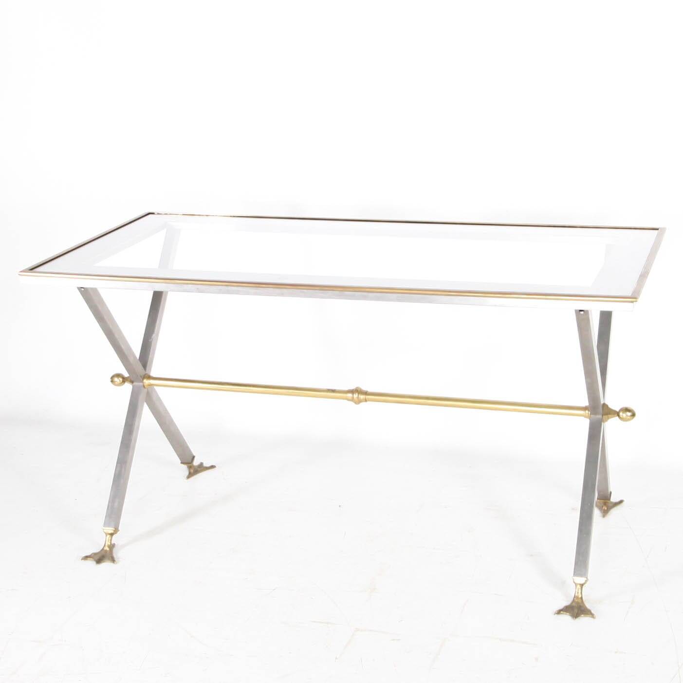 Stainless steel and brass table