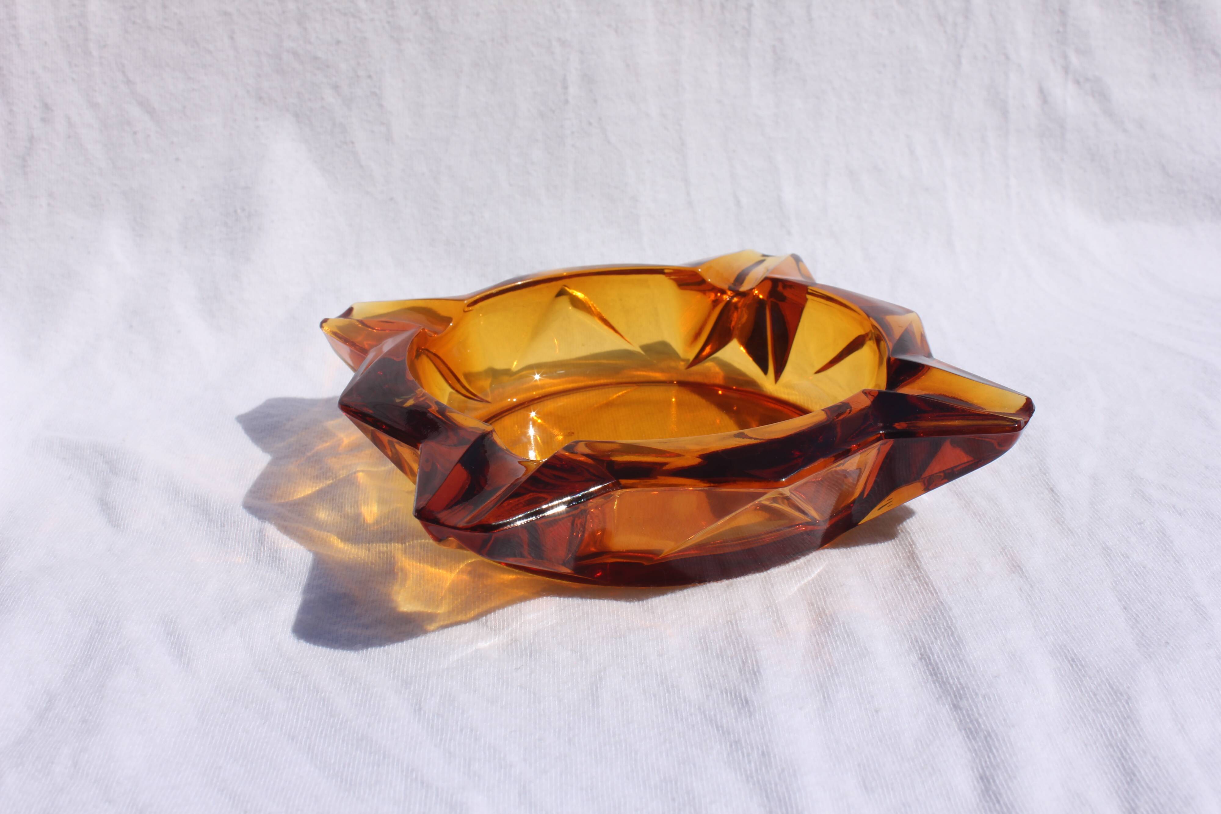 Vintage amber glass ashtray 70s