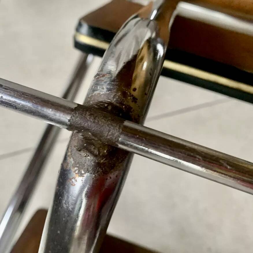 Vintage stepladder in Formica, wood and chromed metal