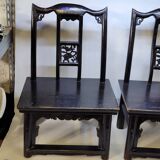 Paire d'anciennes chaises fauteuils Tabourets chinois XIXème en bois laqué noir