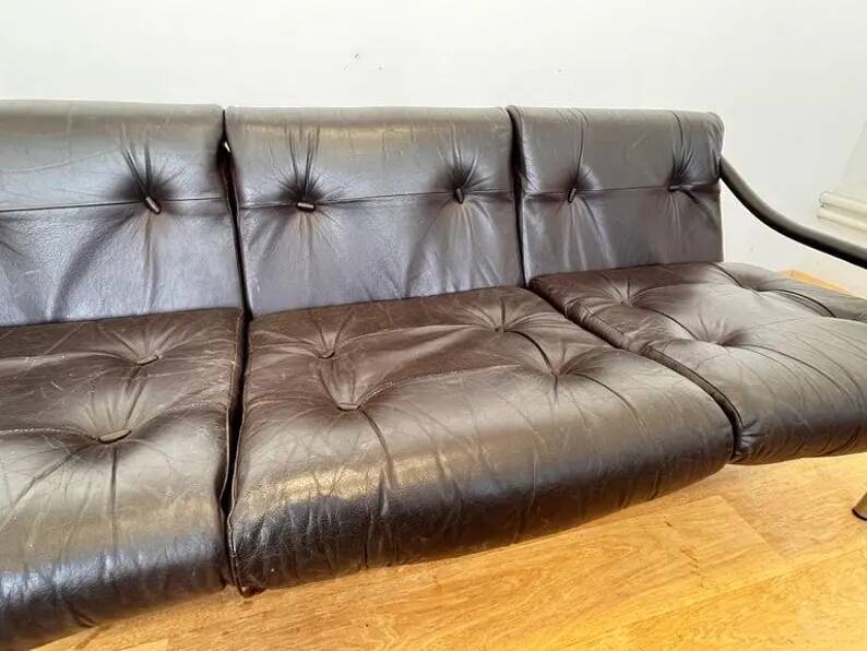Rare Leather sofa Designed by Tim Bates for Pieff, England, circa 1970s