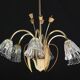 Art Deco Murano Glass and Brass Chandelier, 6 light, 1950