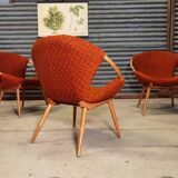 Czechoslovak shell armchair rattan wood fabric