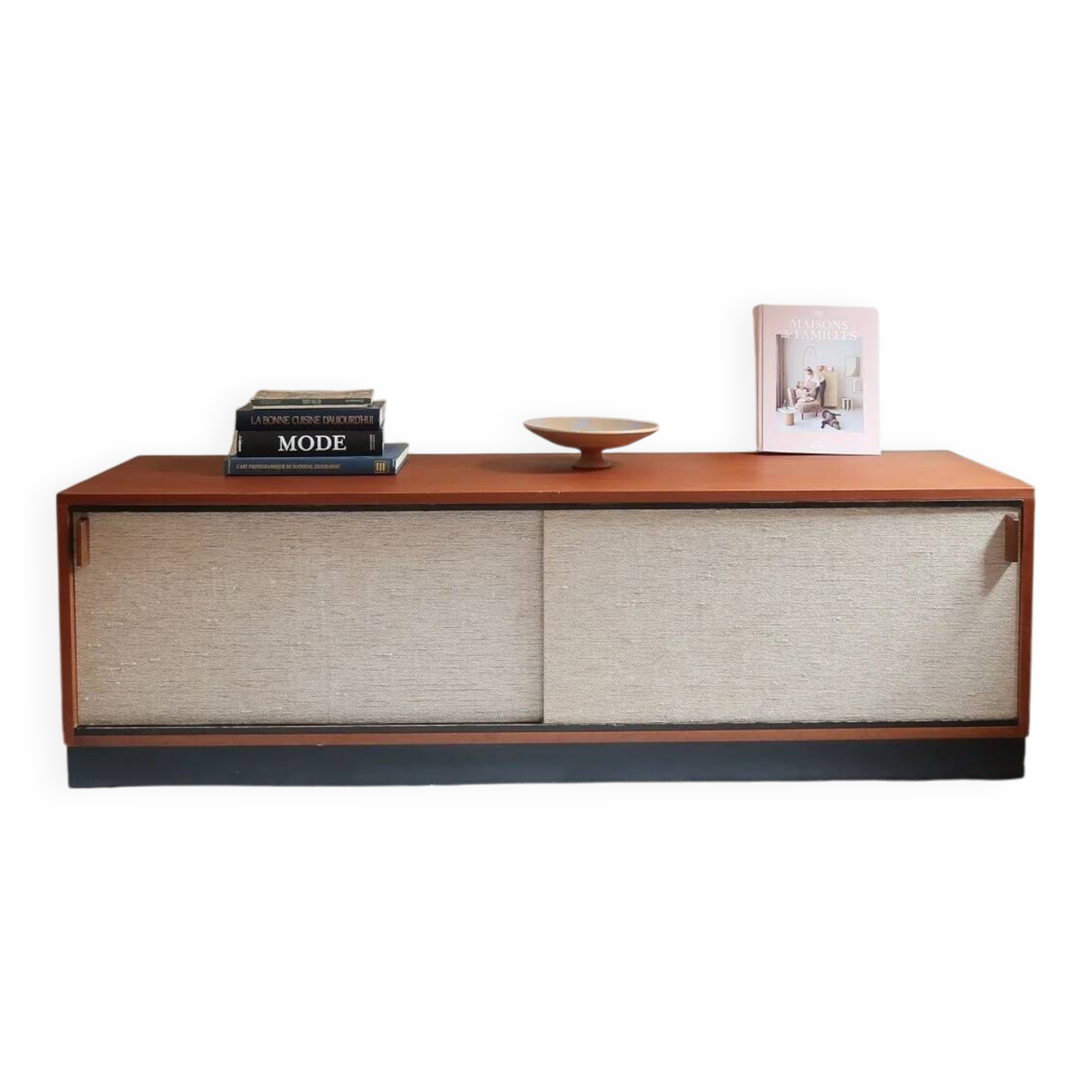 Teak enfilade, sliding canvas doors, 1960s.