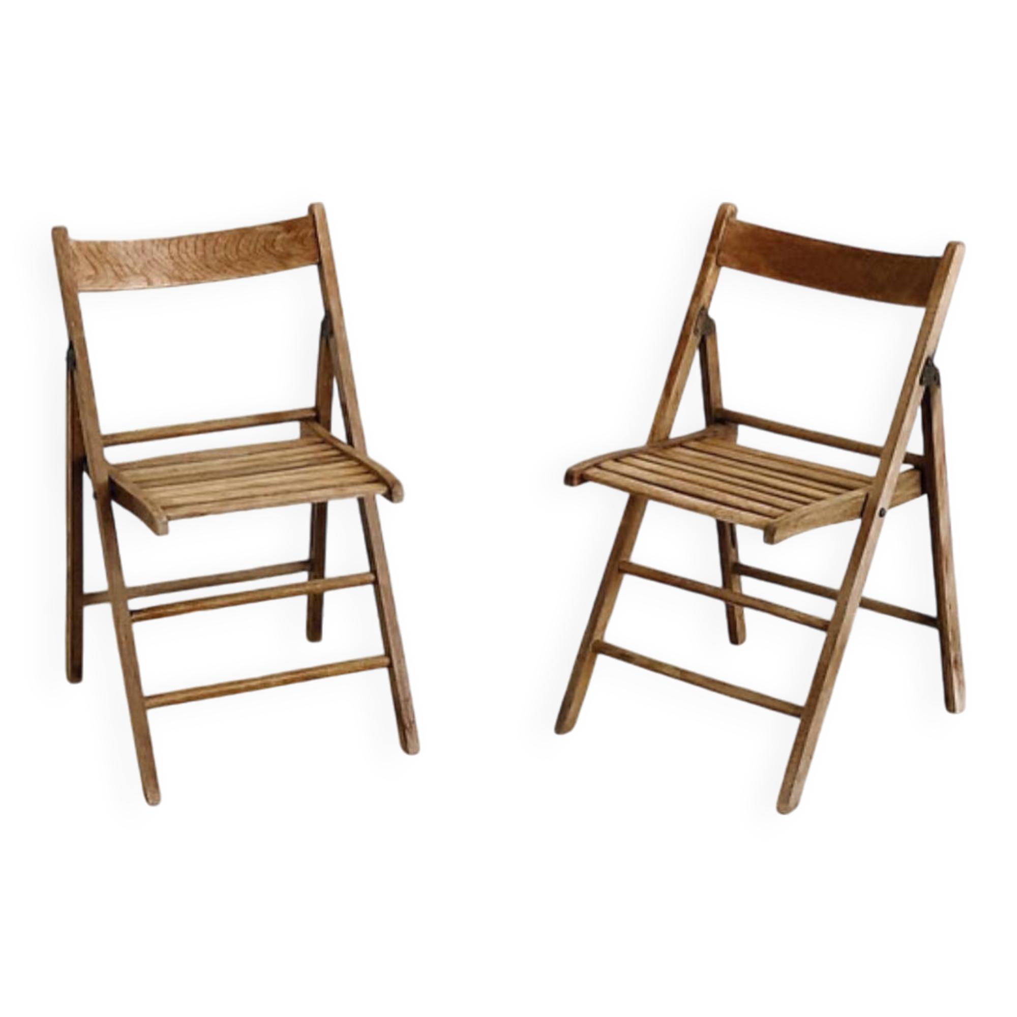 Pair of folding wooden chairs