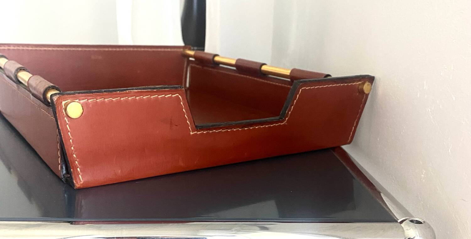 Vintage leather and brass office mail holder by Longchamp