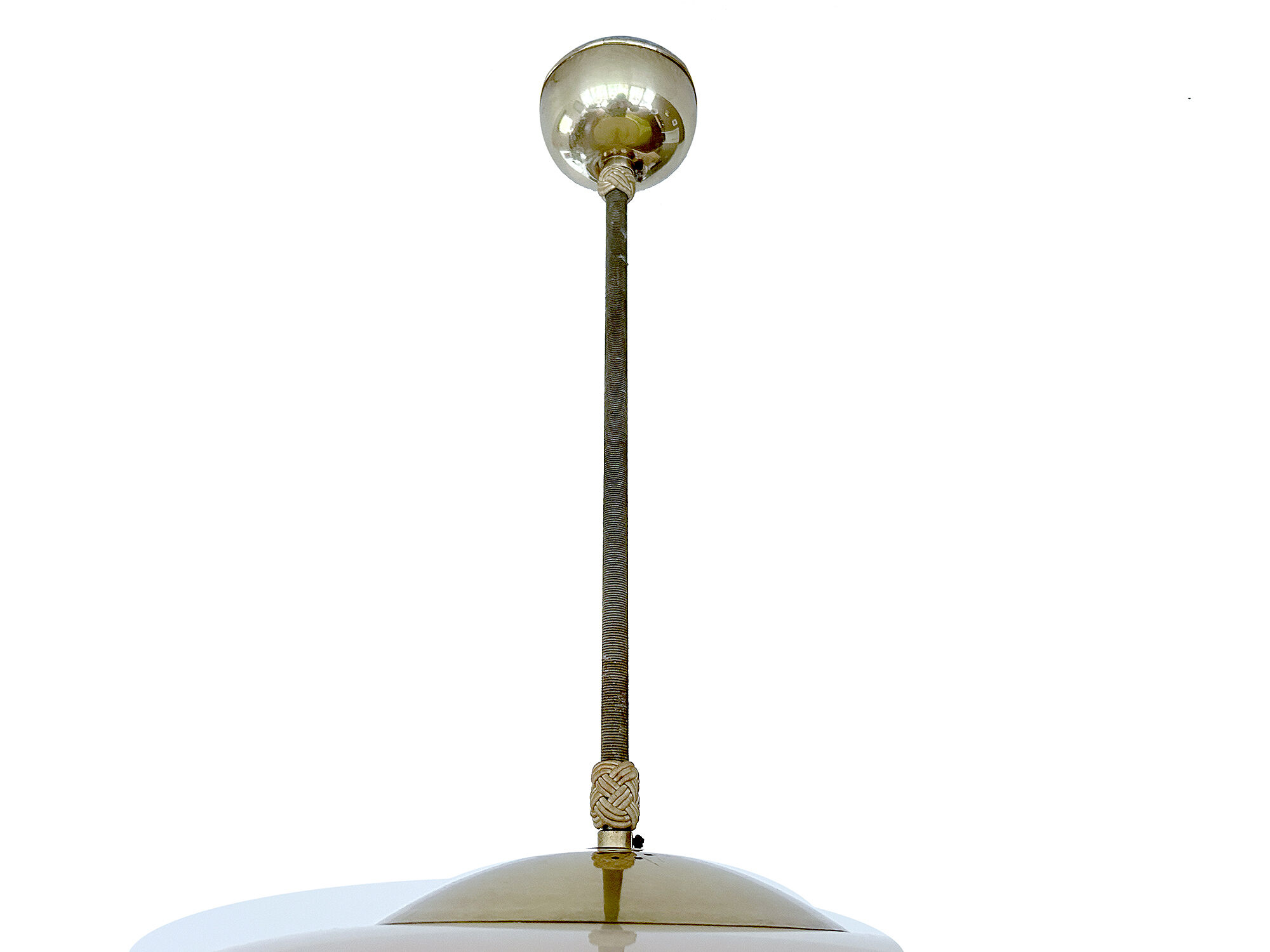 Vintage art deco pendant lamp, gradient glass, red beige, brass, 30 years