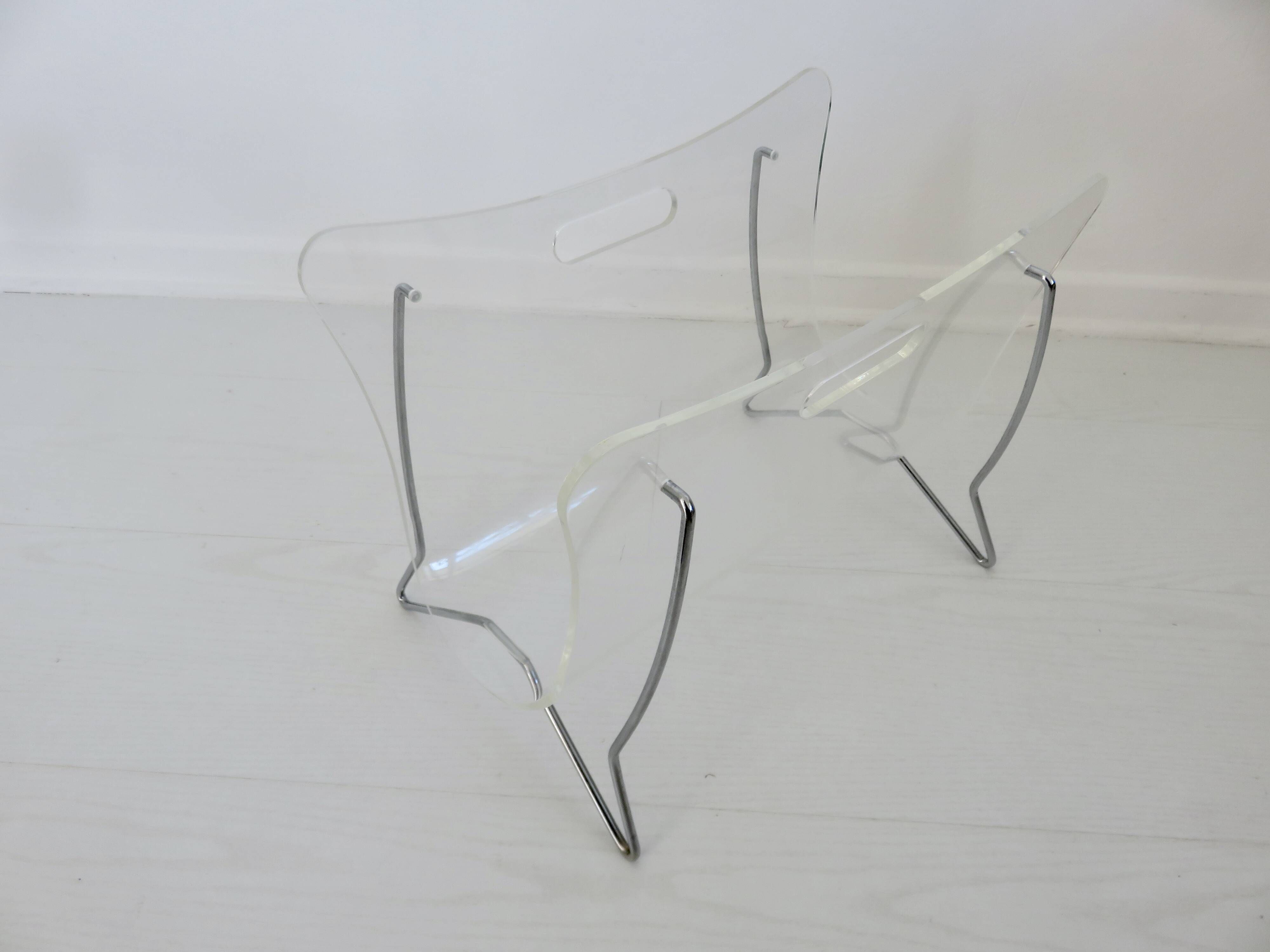 Magazine rack for Roche Bobois in plexiglass and chromed metal, 1970