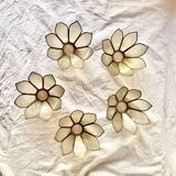 Vintage chandelier in gold metal and mother-of-pearl petals - 5 branches