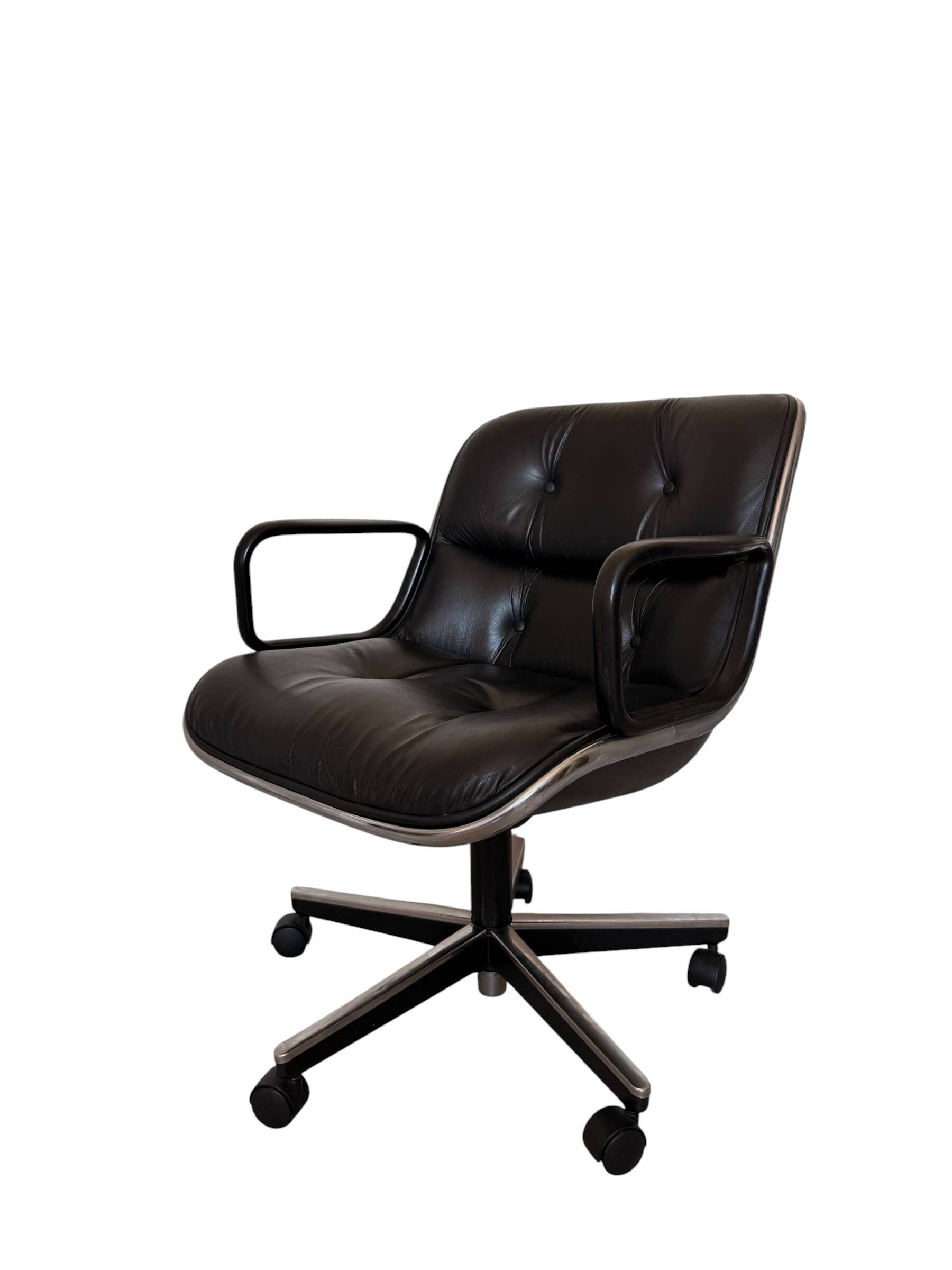 Charles Pollock Knoll Office Chair - Black Leather with Wheels