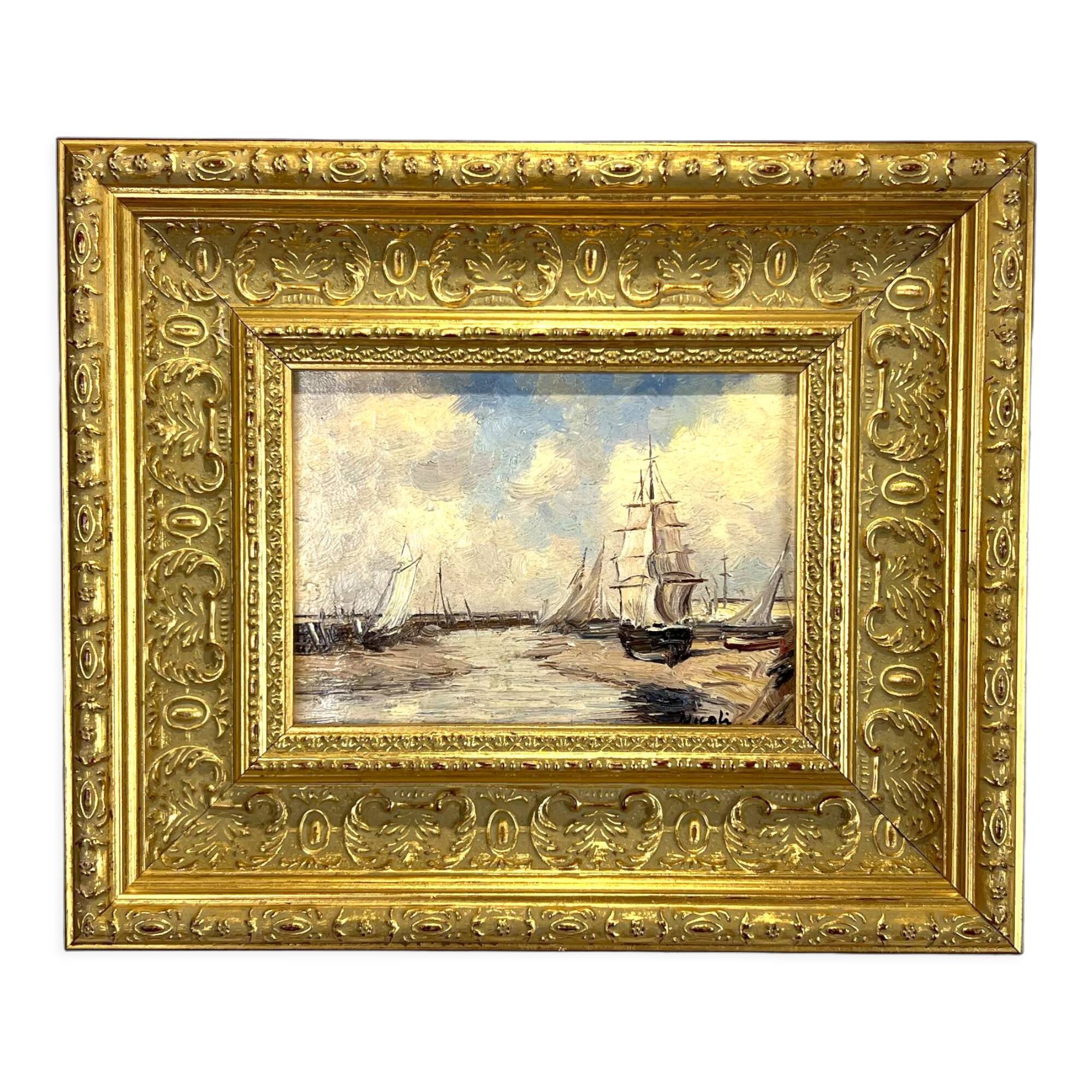 Painting / oil on canvas signed "f.nioli" (low tide) well framed