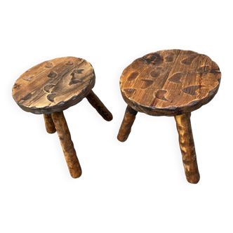 Paire de Tabourets en bois bruts