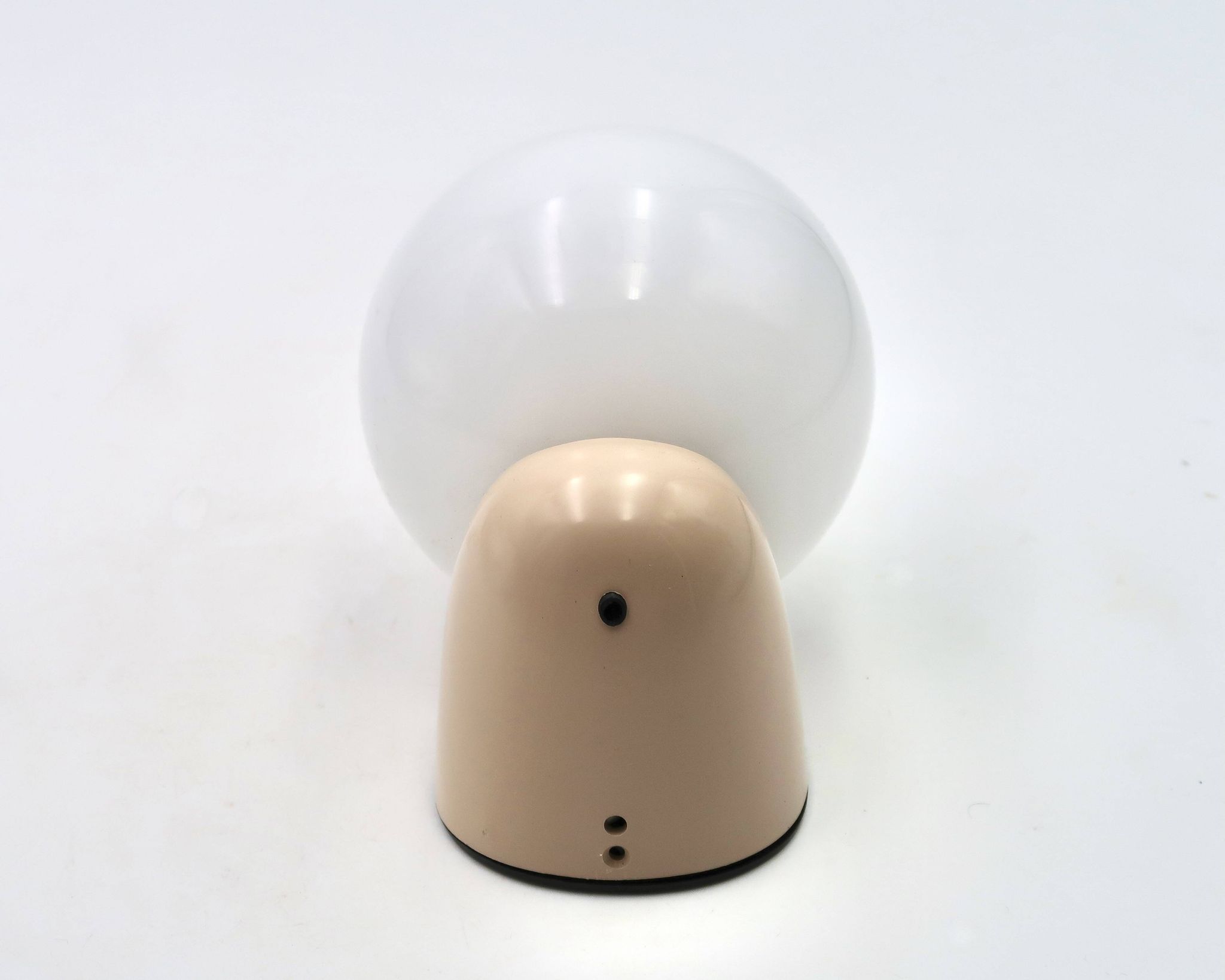 Beige Tissot wall light with opaque white glass globe, 1970s 80s.