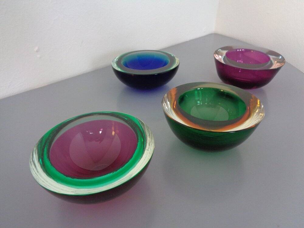 Sommerso Murano Glass Bowls by Flavio Poli, 1960s, Set of 4
