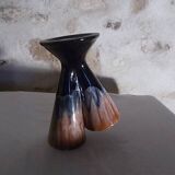 Vase vintage double col en grès flammé