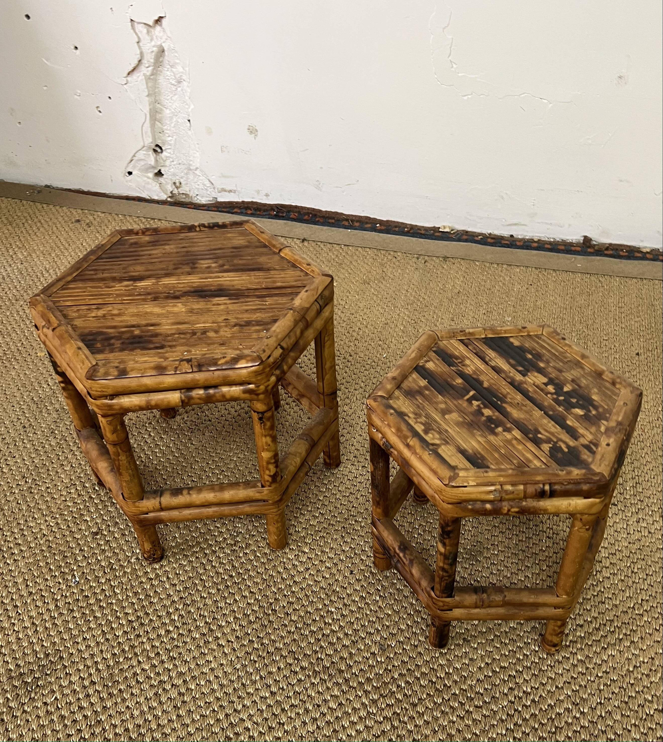 Pair of small side tables / Rattan sofa ends