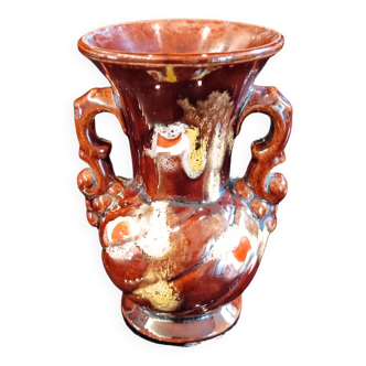 Petit vase avec anses, céramique numéroté (Vallauris). Très bon état.