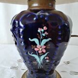 Lamp to be laid in vintage enamelled navy earthenware