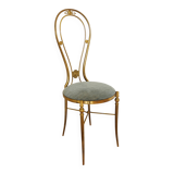 Vintage Paolo Buffa Brass Vanity Chair: Chiavari Style, Blue Fabric, 1950s