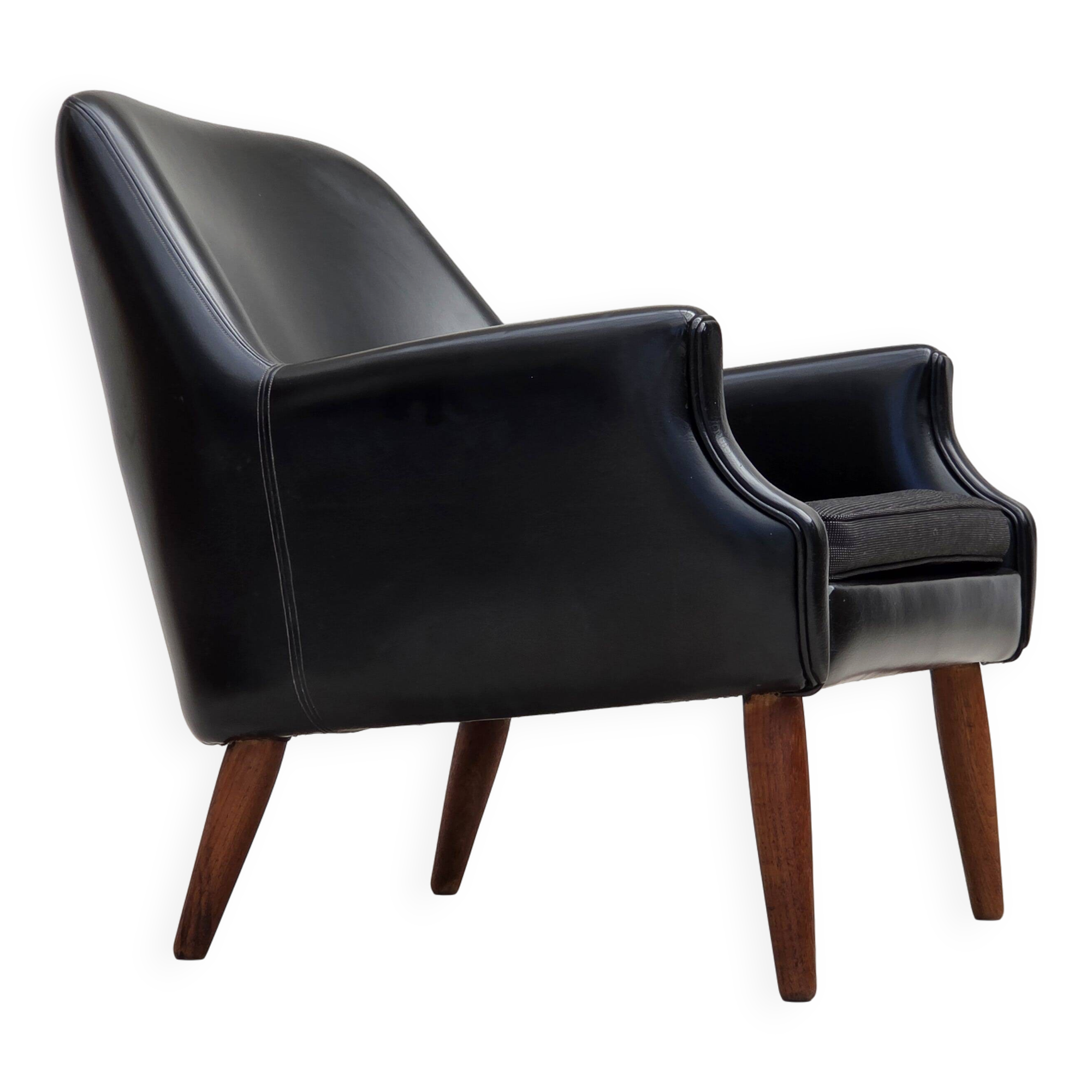 1970s, Danish armchair, artificial leather, teak wood legs.