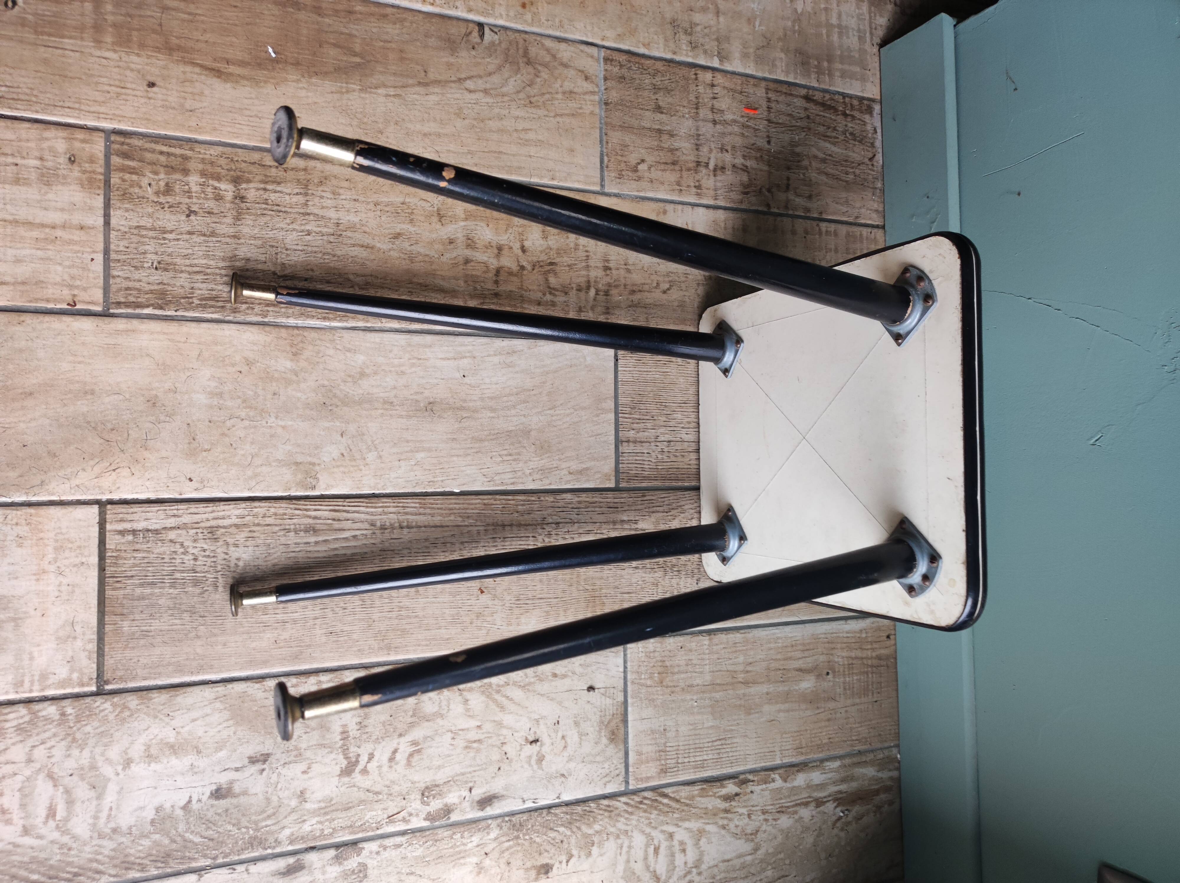 Side table plant holder formica feet compass wood brass vintage