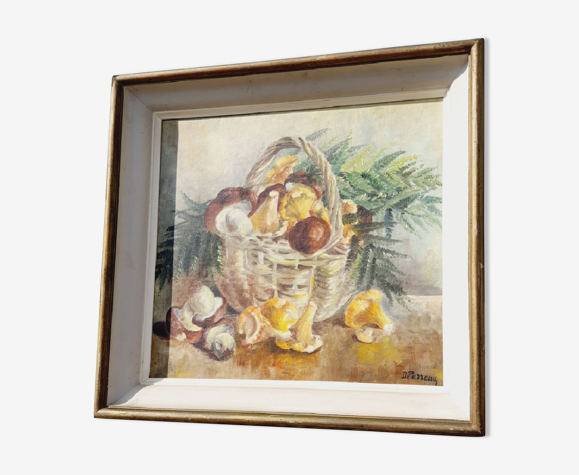 Huile sur toile nature morte champignons