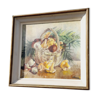 Huile sur toile nature morte champignons