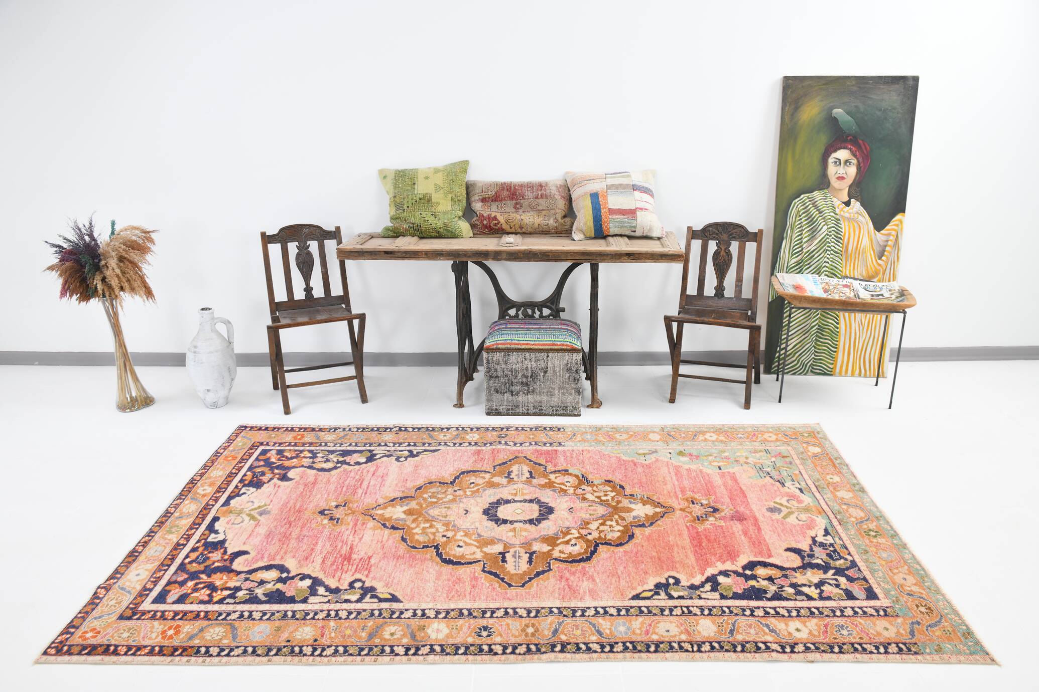 5x9 Pink & Navy Blue Soft Pastel Persian Rug, 152x272Cm SK 20089