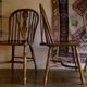 Set of 6 solid oak lyre-back Windsor chairs, 1960s