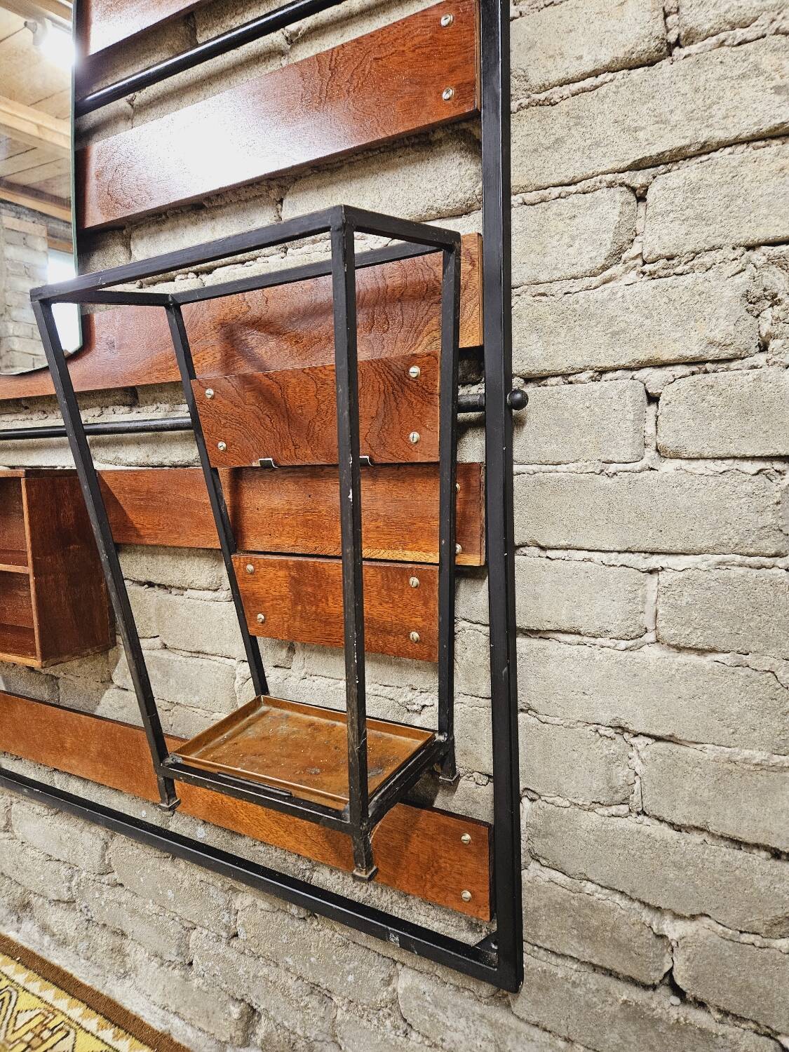 Coat rack, Scandinavian wall-mounted cloakroom in teak year 1970