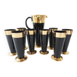 Vintage 1950s black and gold glass lemonade service.