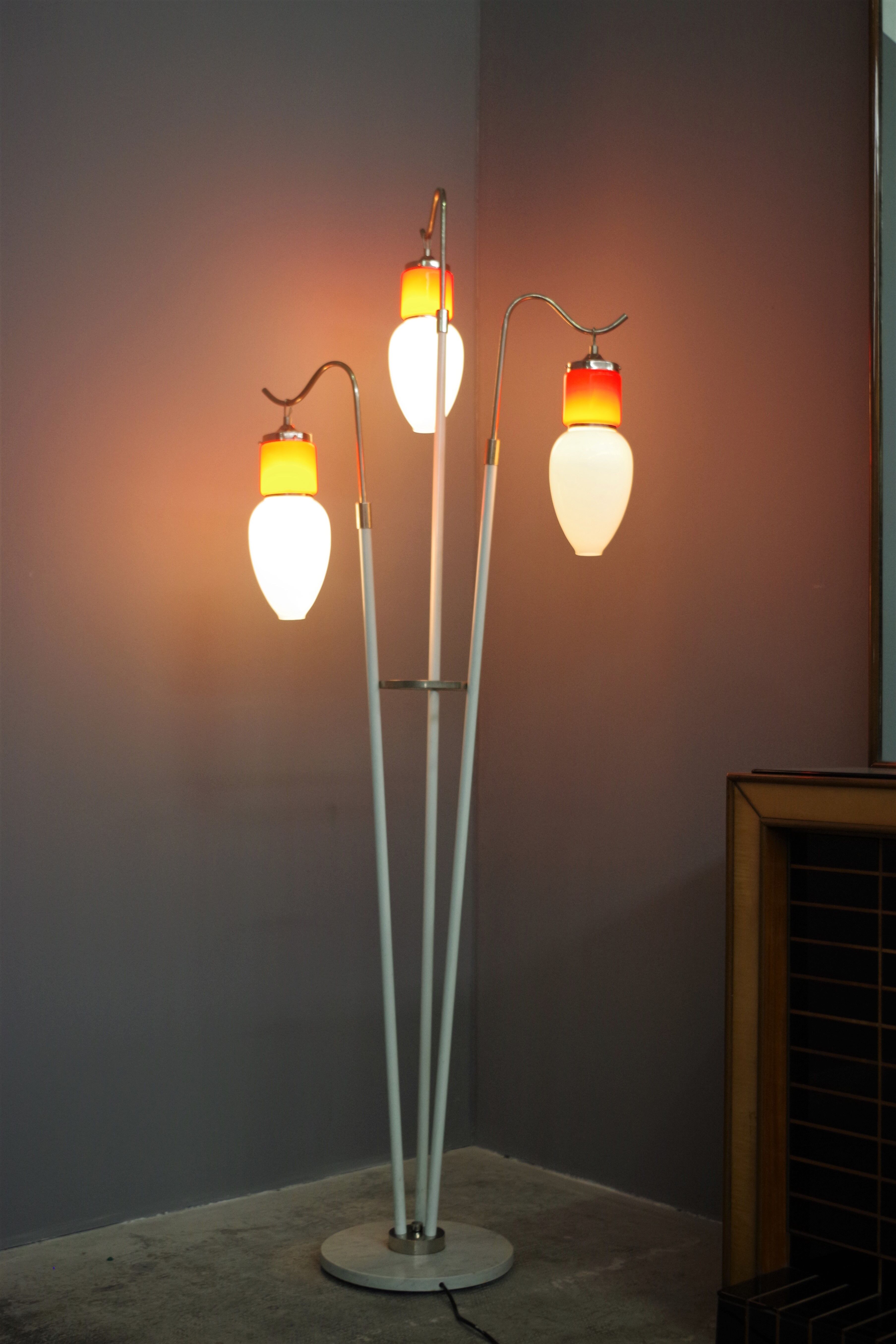 Floor chandelier 3 lights, 70s marble base