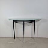 Vintage "Atlantic" console in black lacquered metal and glass by Pascal Mourgue 1980