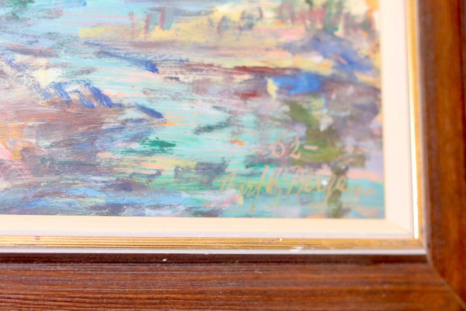 Swedish Mid-Century Oil Painting" Abstract Landscape "  --Vintage & Framed