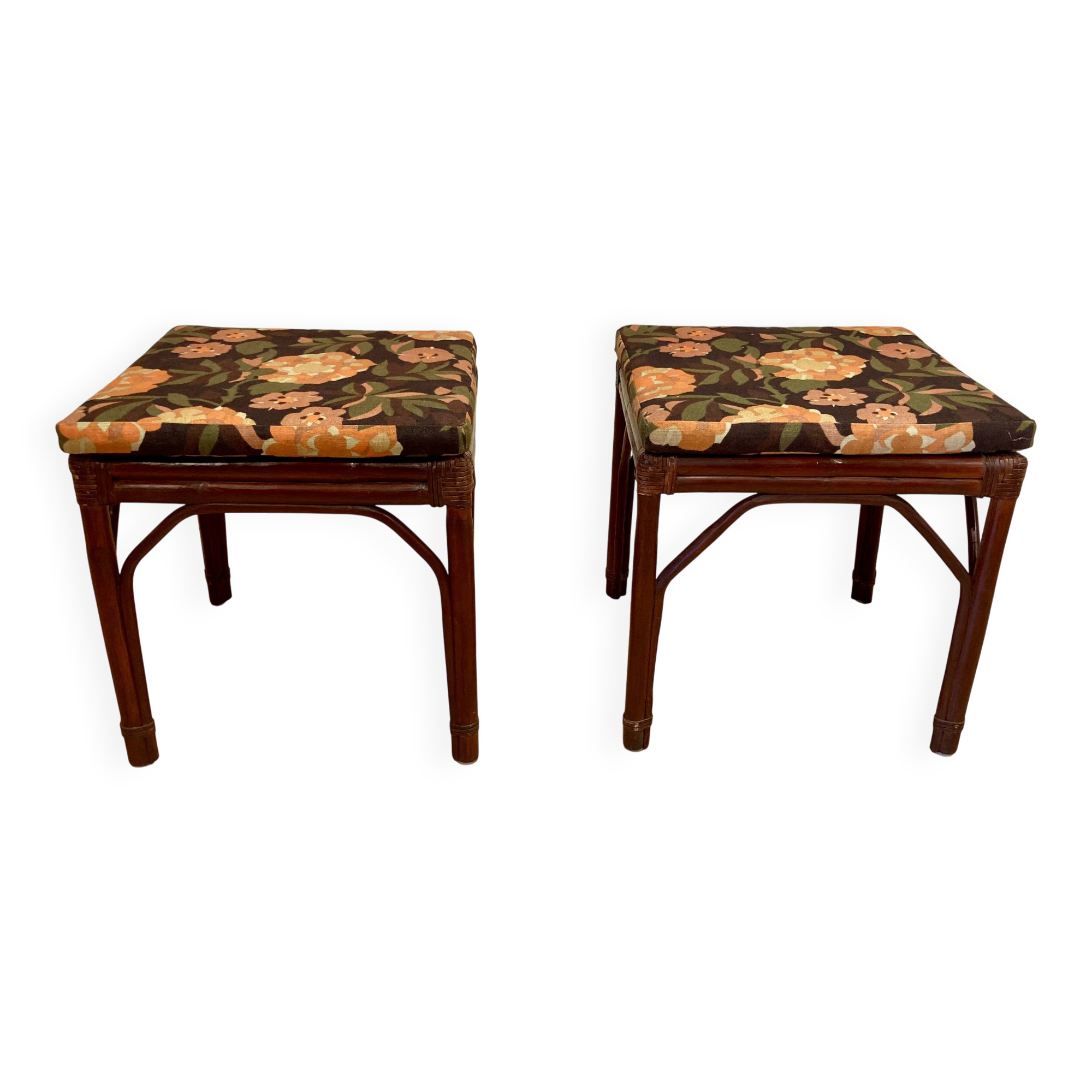 Rattan bench or pair of stools 1950.