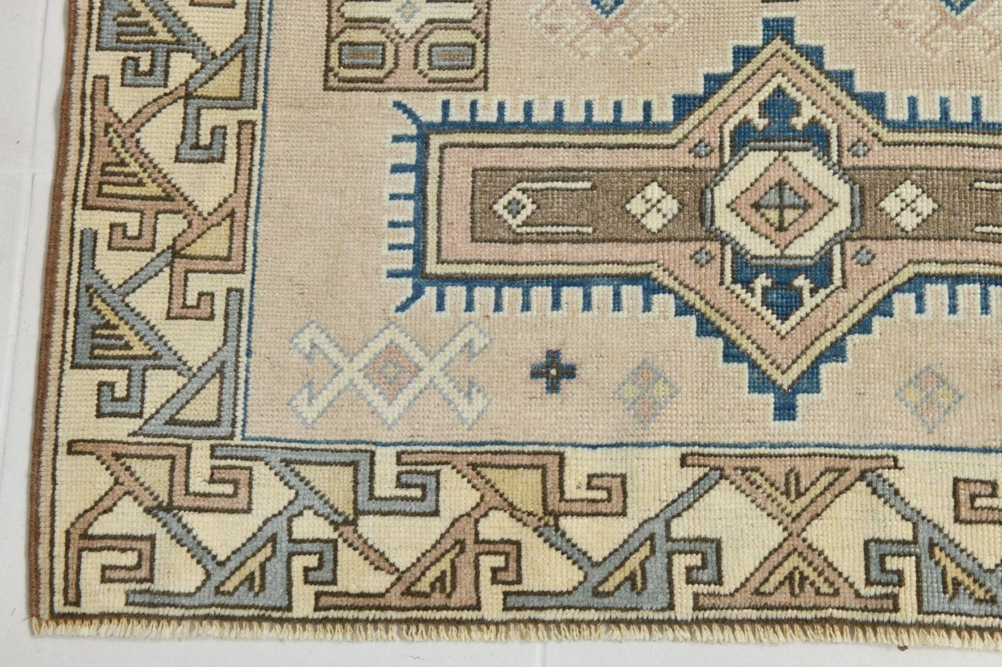3x6 Cream Blue Oriental Vintage Rug, 109x187Cm