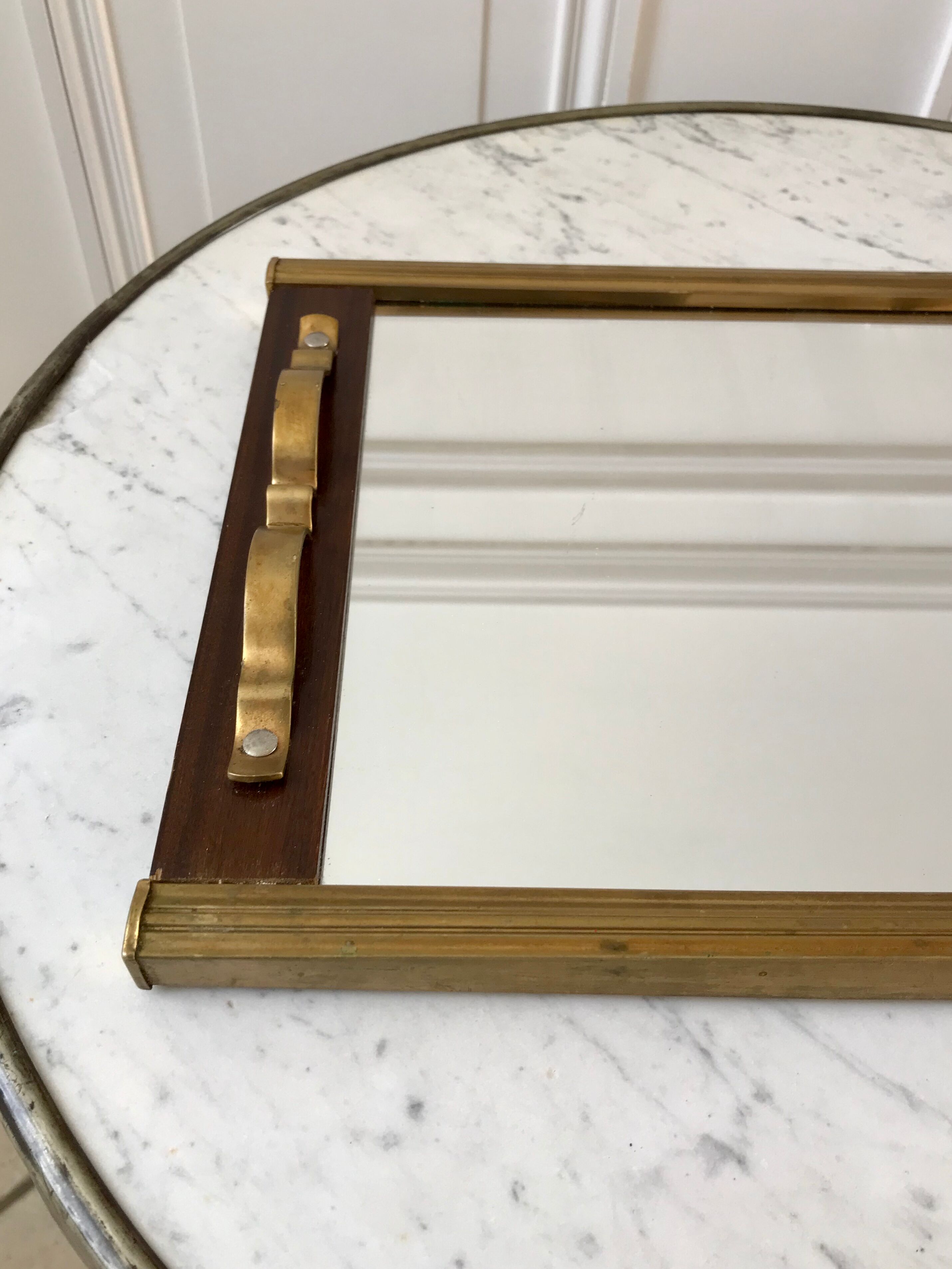 Art deco mirror top in wood and brass gilded 30s