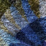 Mid-century Modern High Pile Blue Rya Rug, Sweden, 1960s