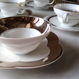 6 tea cups in fine porcelain Epiag white and gray moiré steel