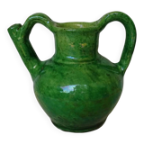 Orjol ou cruche vert antique français en terre cuite émaillée