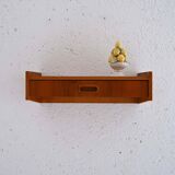 Teak wall-mounted bedside table