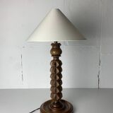 Brutalist wood turned table lamp in the style of Charles Dudouyt, 1940s