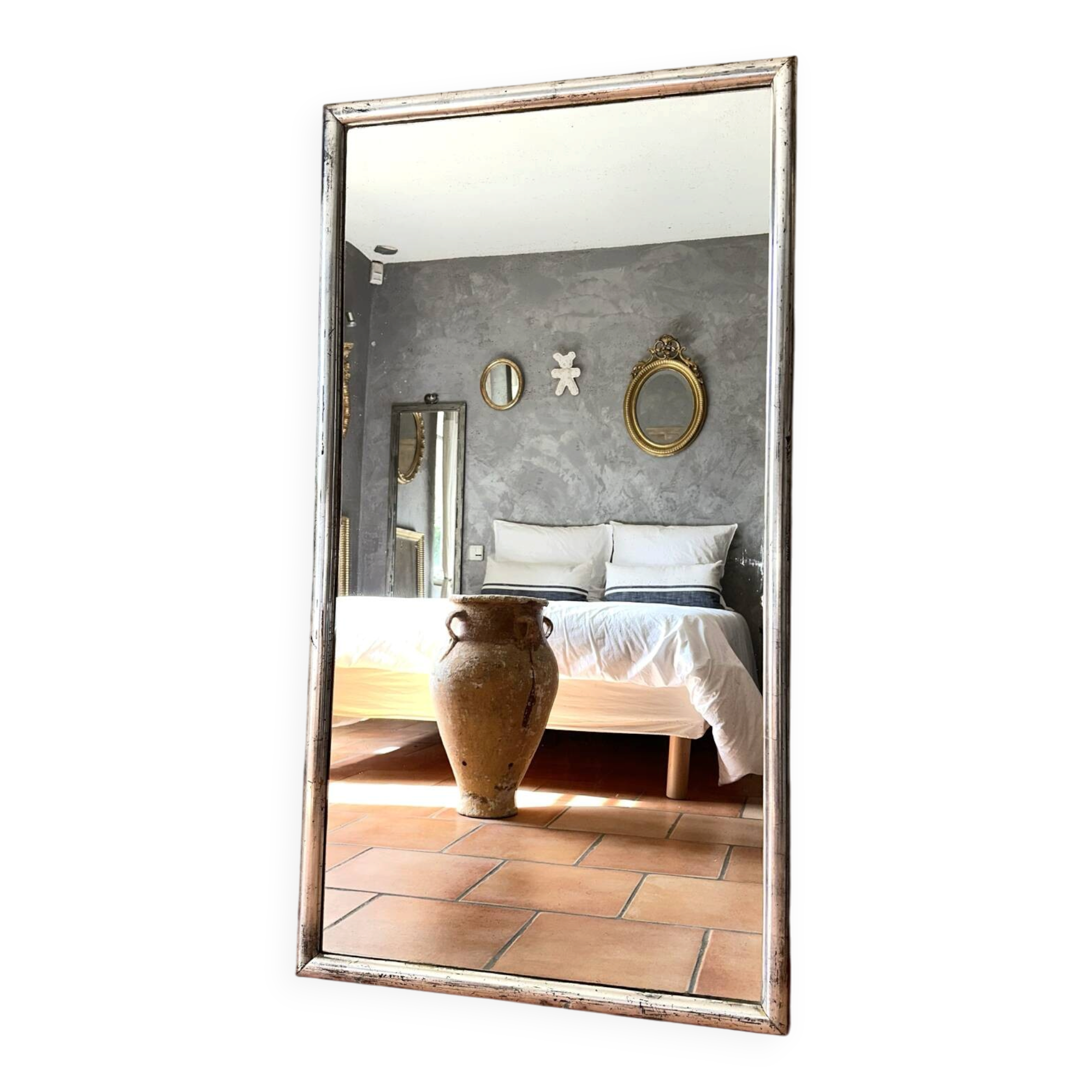 Miroir bistrot ancien feuille d’argent XIXème