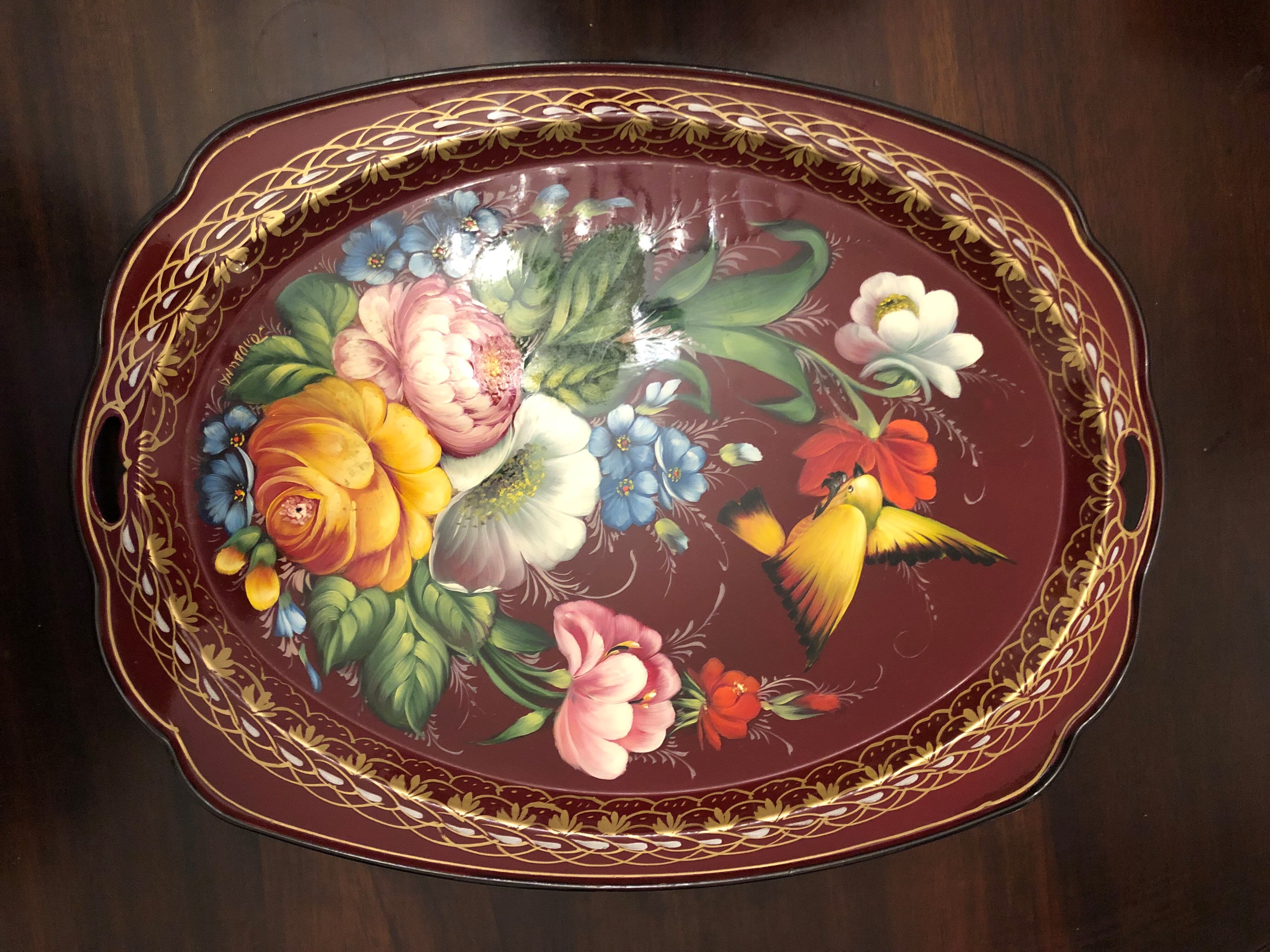 Vintage hand-painted metal top