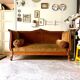 Bench, roller daybed in chiseled wood and ocher velvet, mid-19th century