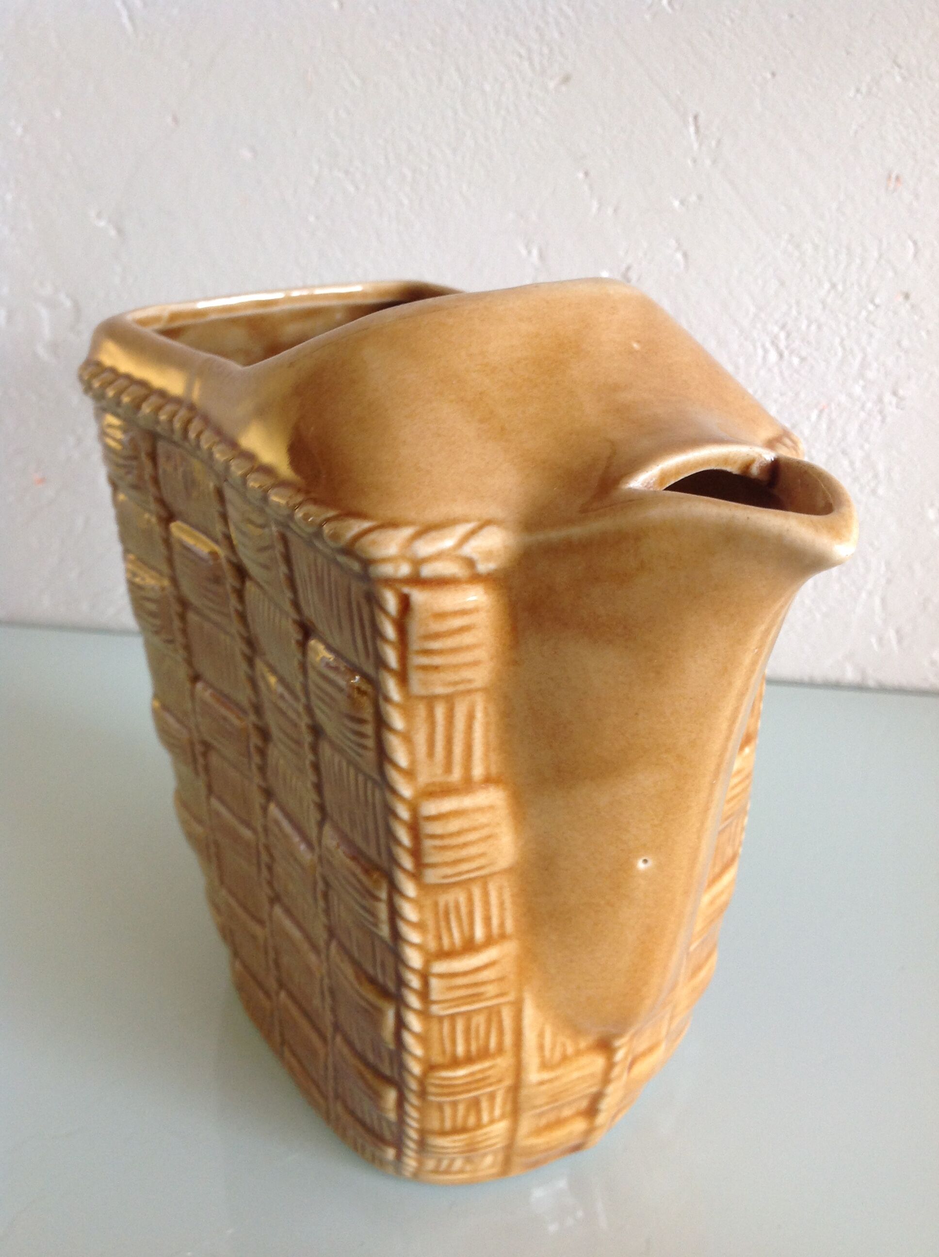 Rectangular ochre pitcher imitation wicker / vintage 60s-70s